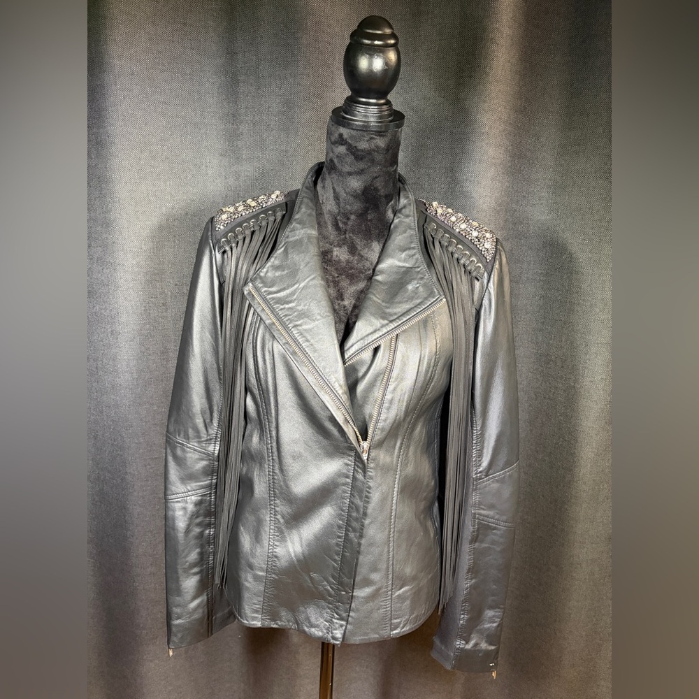 Scully Leather Fringe Studded Moto Jacket L